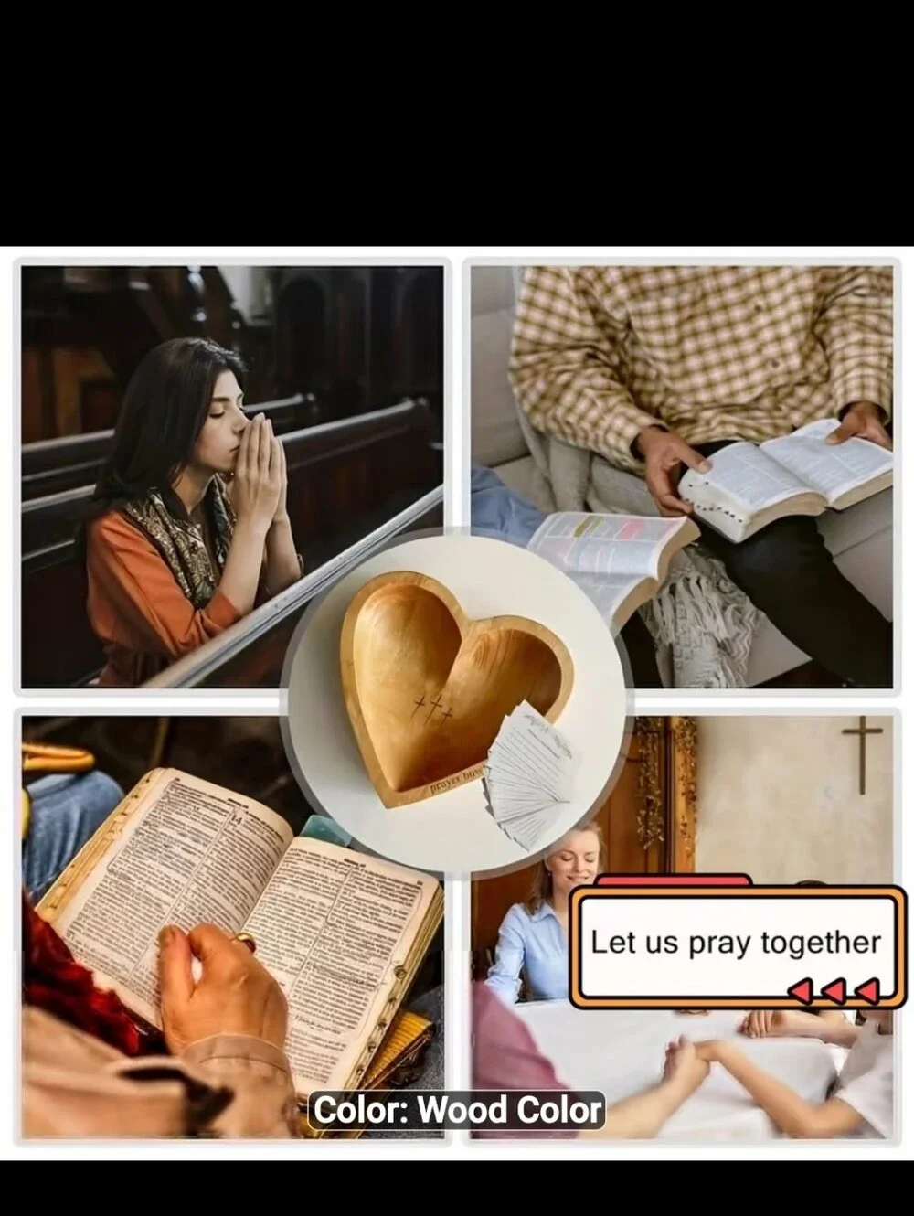 PRAYER BOWL Wooden Heart Shape Beautiful Detail Cards Brand New